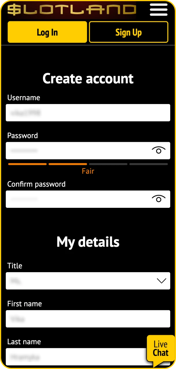 Enter your details and start winning big on Slotland.