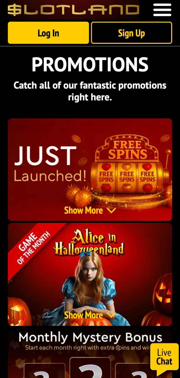 Unlock special rewards and bonuses at Slotland.