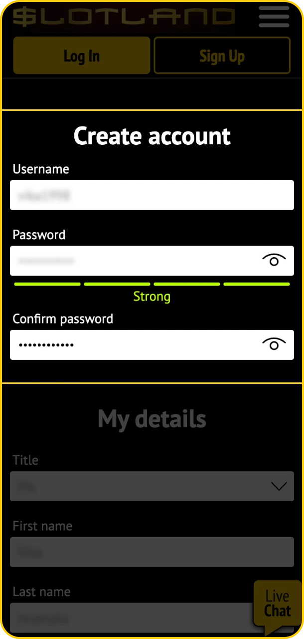 Create your password and start chasing jackpots at Slotland.
