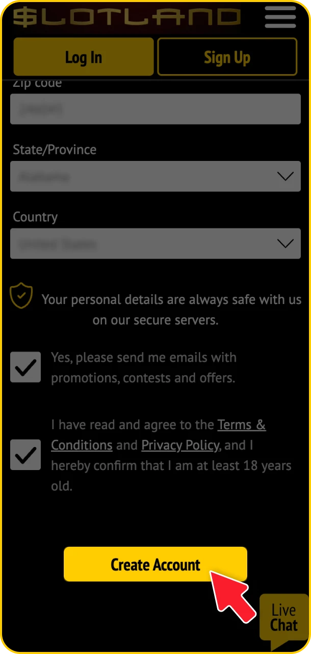 Choose your signup method and spin to win at Slotland.