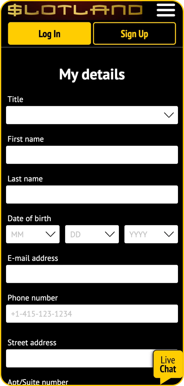 Choose your signup method and start winning at Slotland.