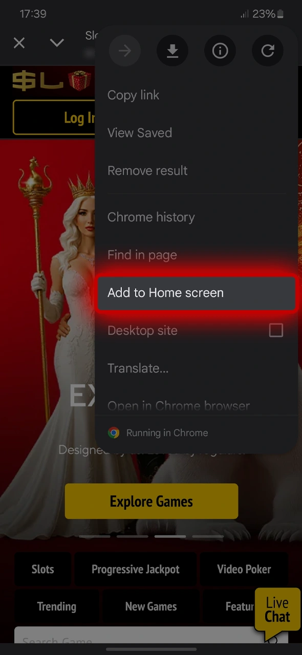Learn how to add Slotland to your Android home screen.