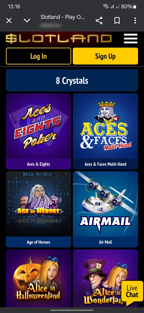 Access the Slotland Casino mobile website and play without downloading the app.