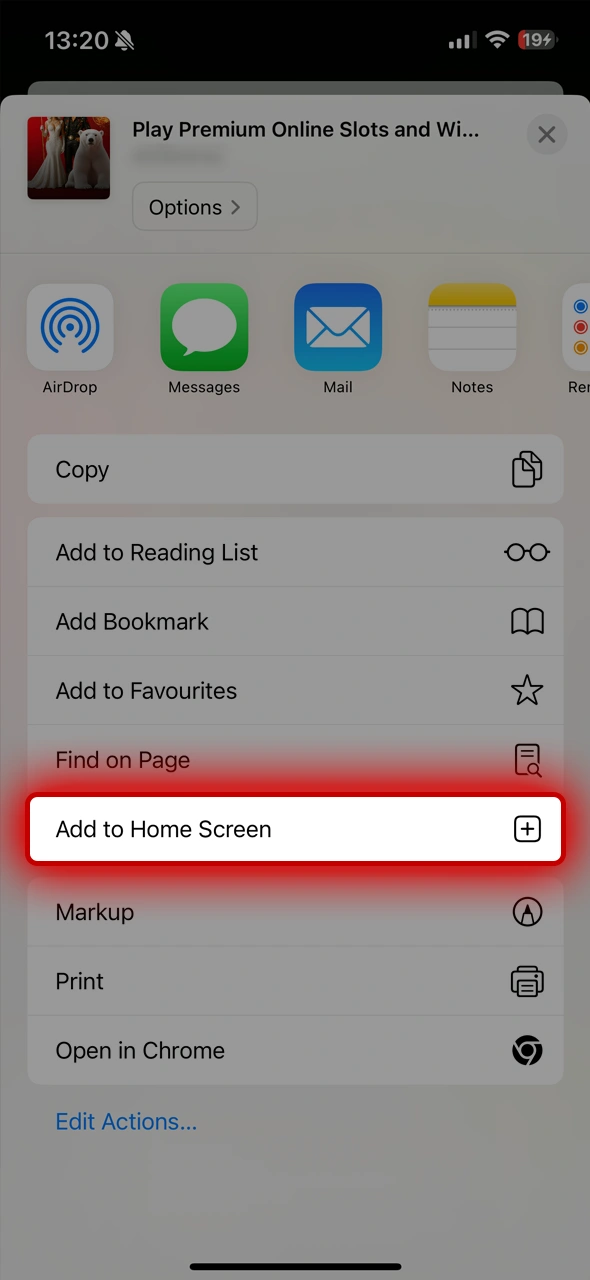 Tap Add to the Home Screen in Slotland Casino app and launch games quickly.