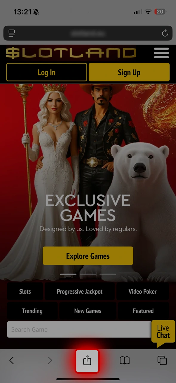 Tap the Share button on Slotland Casino app and save it for easy access today.