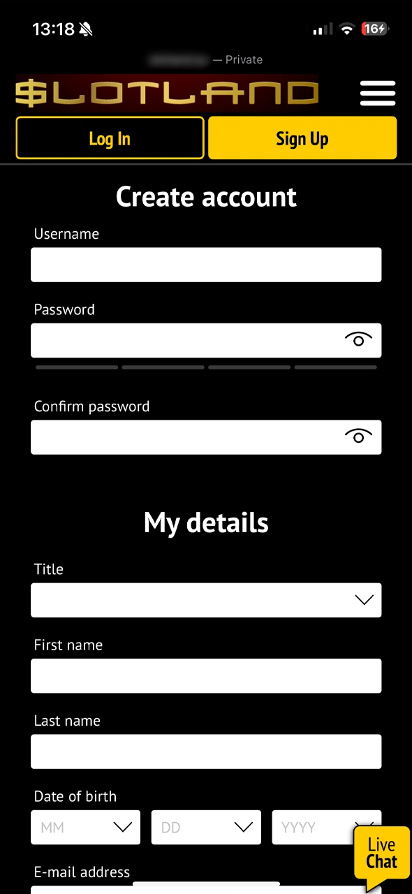 Create a Slotland Casino account via the app and enjoy instant access to games.
