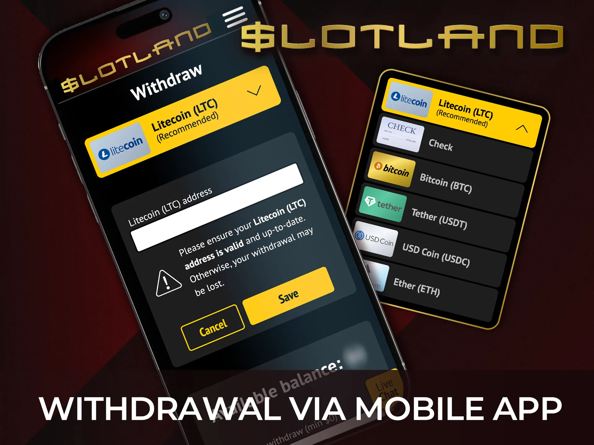Withdraw your winnings via Slotland Casino mobile app safely today.