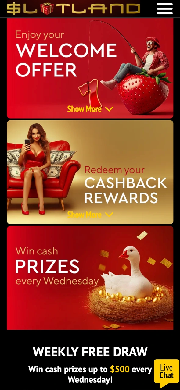 Explore available bonuses at Slotland Casino.