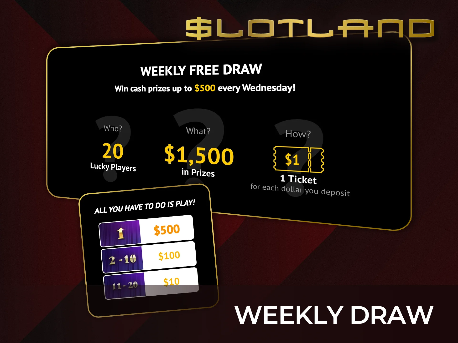 Enter Slotland weekly draw and play for prizes.