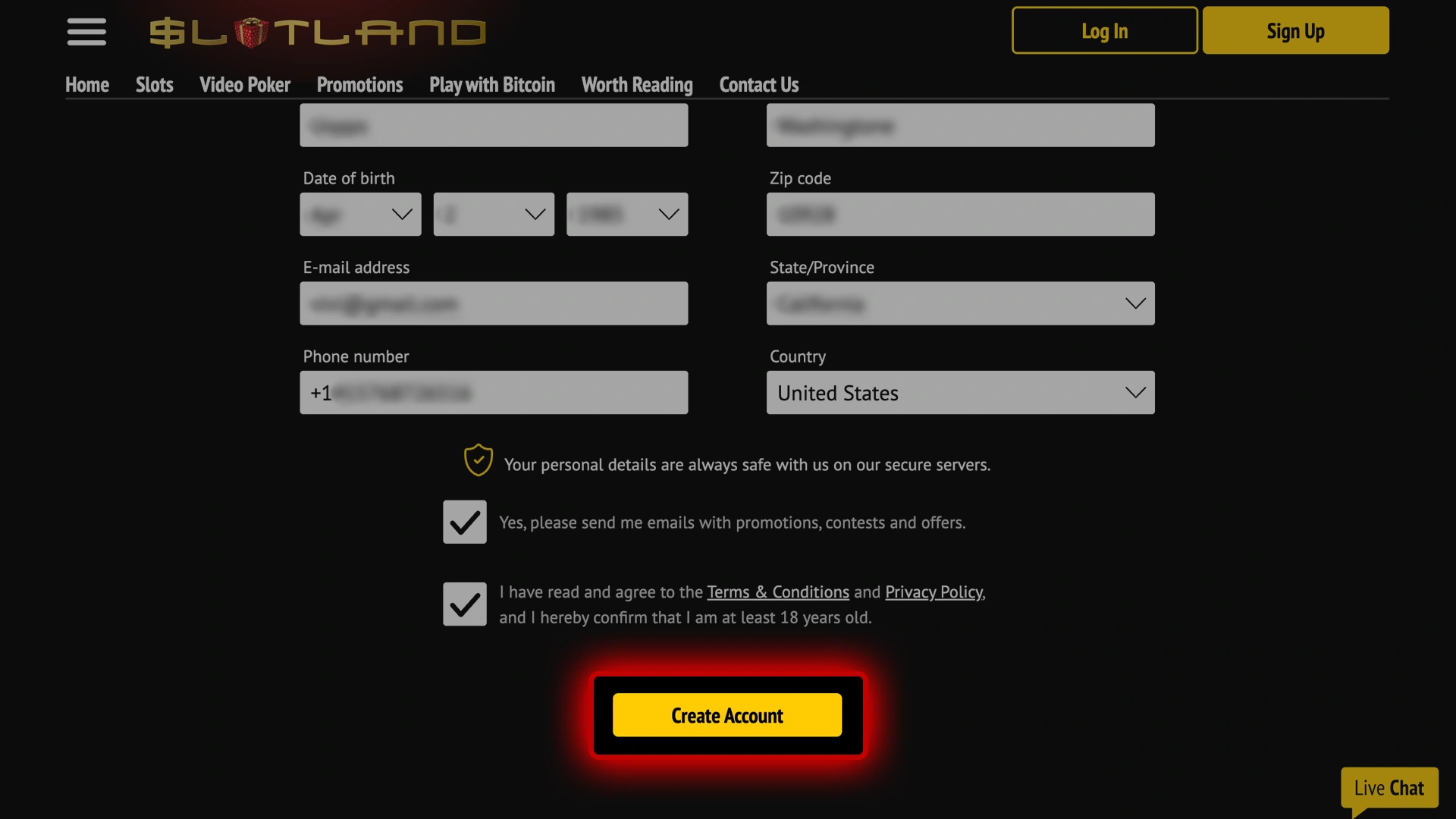 See how to complete sign up at Slotland Casino.