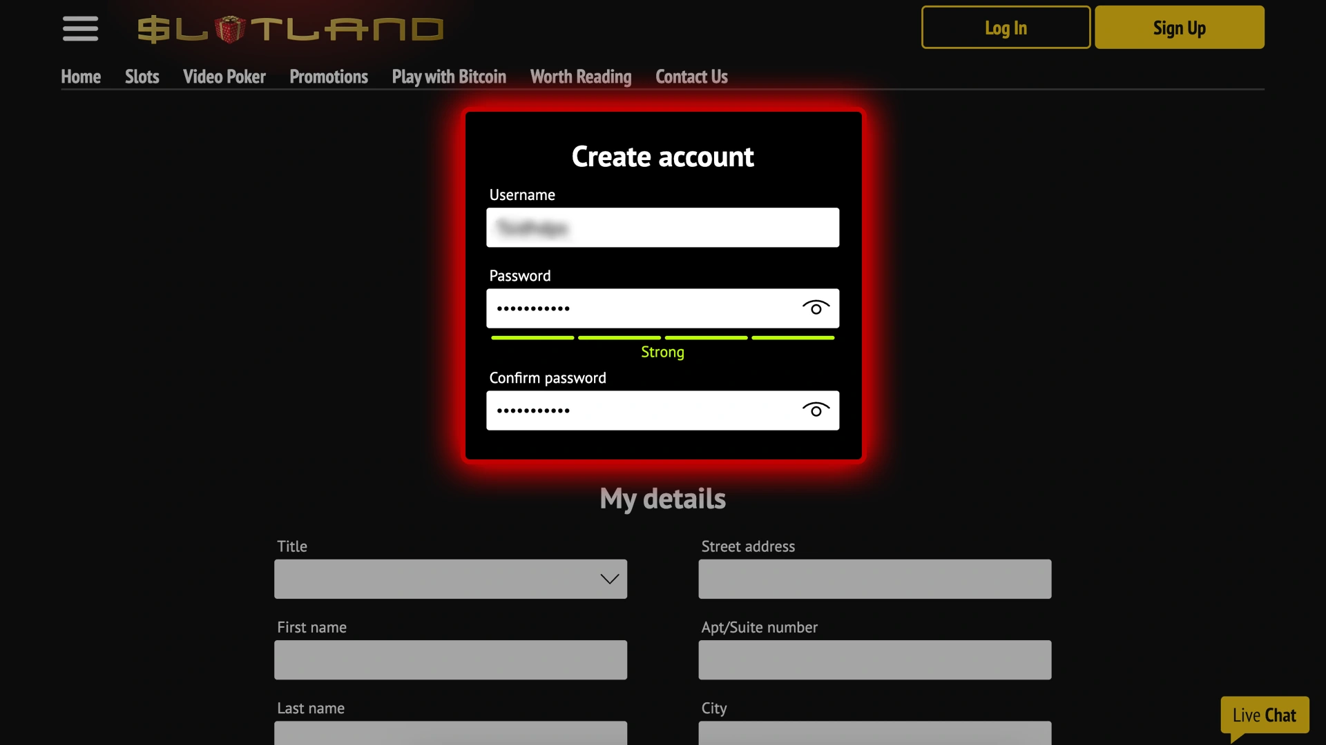 Learn how to set up login details at Slotland Casino.