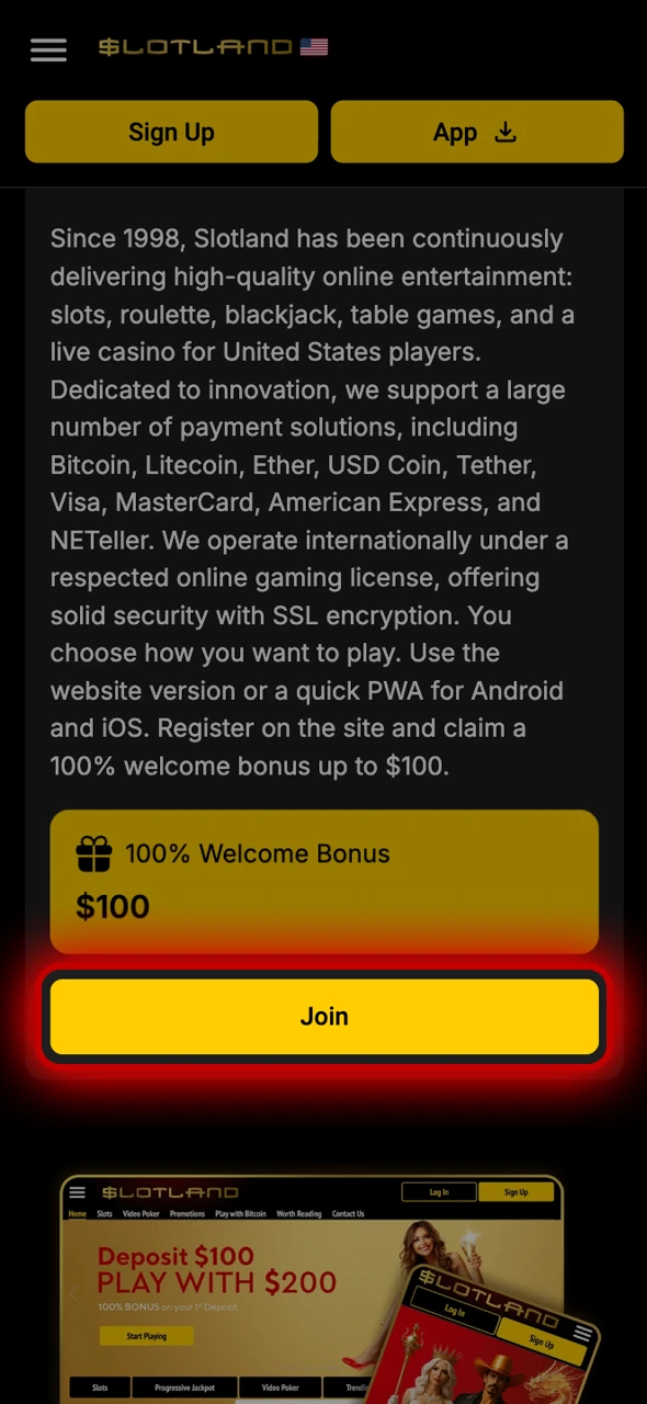 Press the button below to start logging in to Slotland.