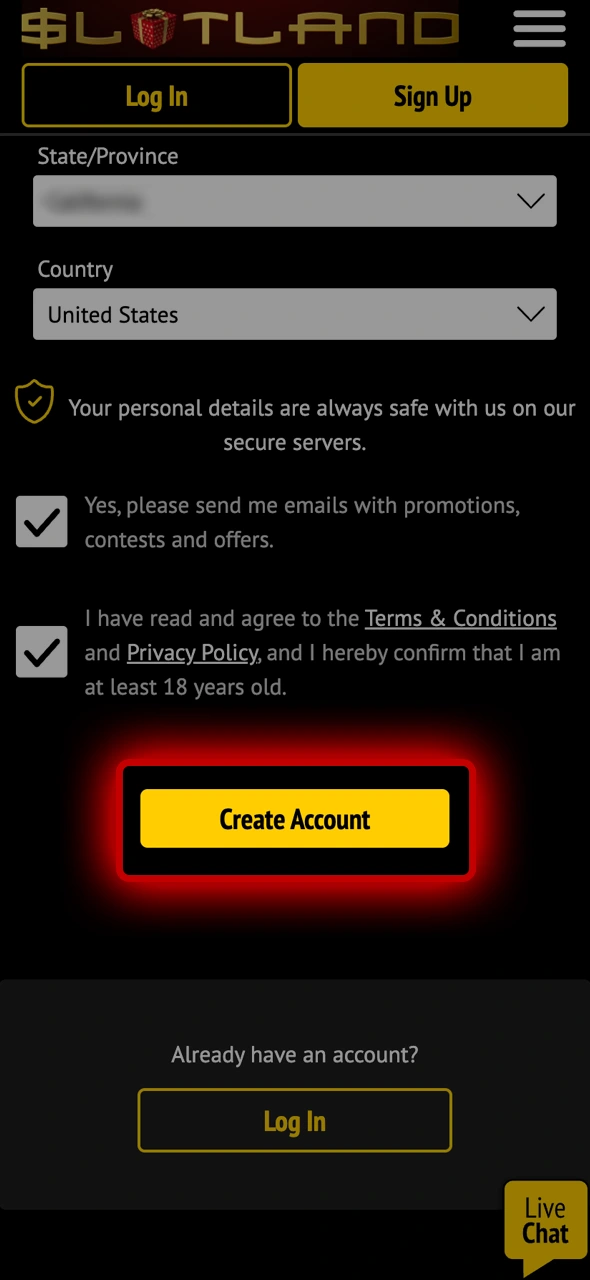 Check how to finish registration at Slotland Casino.