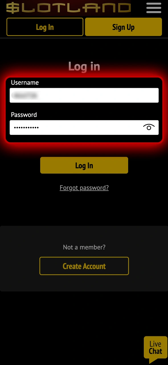 Fill in your Slotland credentials and continue to your account.