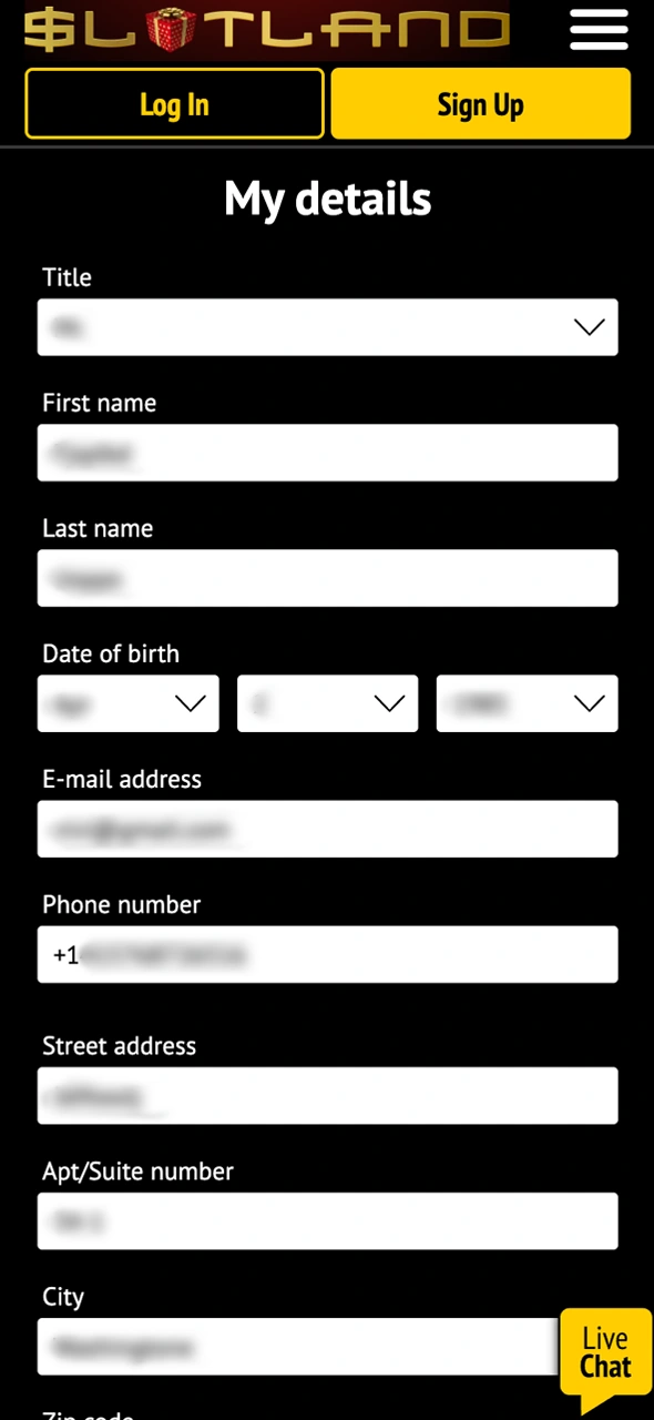 Explore how to complete your information at Slotland Casino.