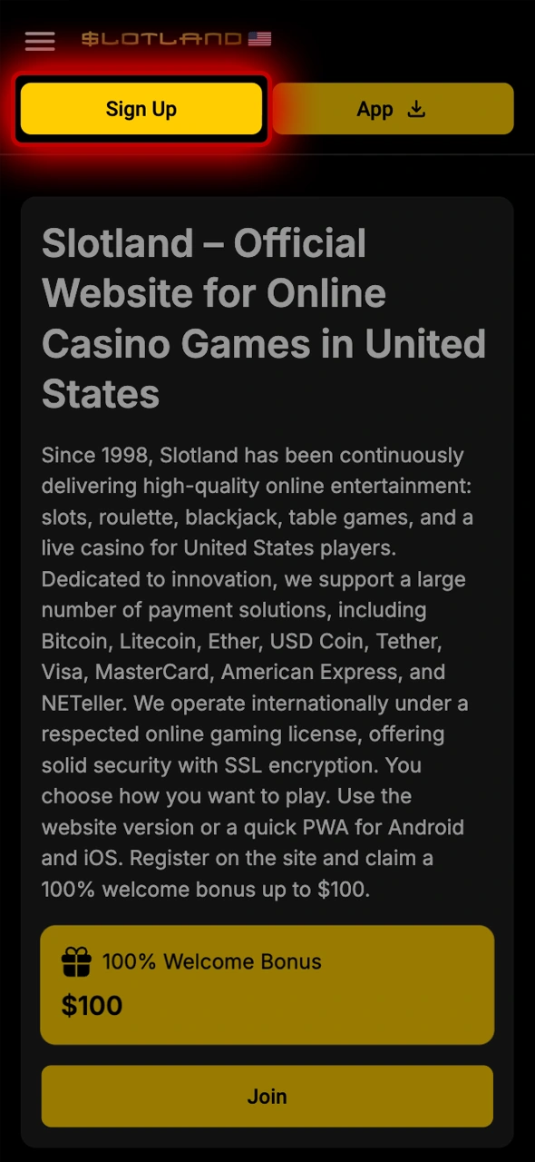 See where to start registration at Slotland Casino.