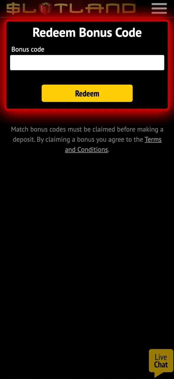 Check how to enter a bonus code at Slotland Casino.